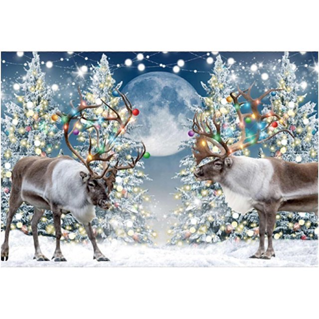 Fondo de renos de 82" x 59", paisaje navideño invernal, fondo de bosque nevado, fiesta de baby shower en el país de las maravillas