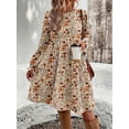 thumbnail image 5 of Women's Round Neck Long Sleeve Midi Dress Loose Fit Floral Casual Fall Winter, 5 of 5