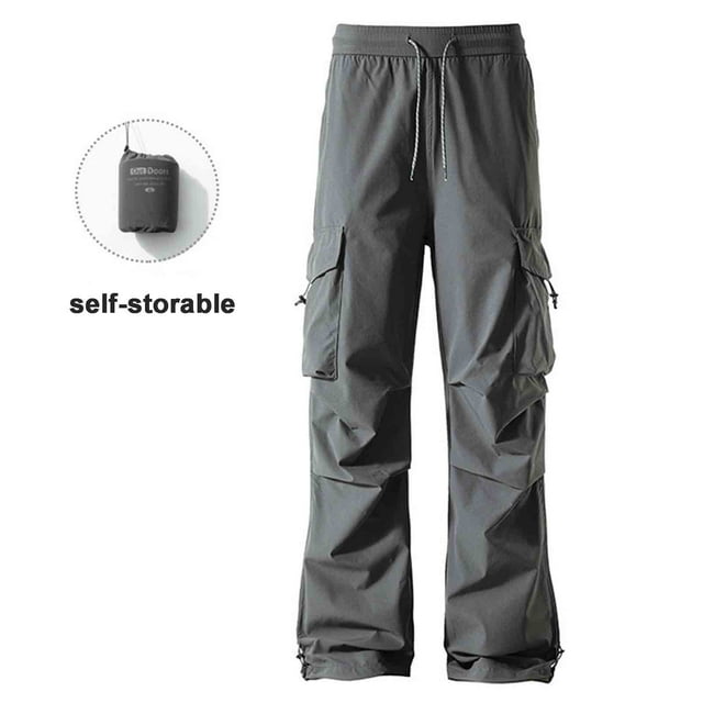 Leodye Cargo Pants for Men Casual Drawstring Elastic waist Lightweight Relaxed Fit Work Pants with Pockets Gray L(L)