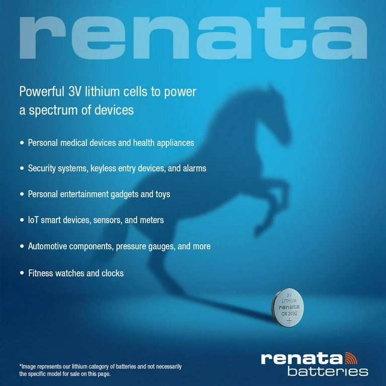 Renata CR2032 Batteries - 3V Lithium Coin Cell 2032 Battery (100 Count) 