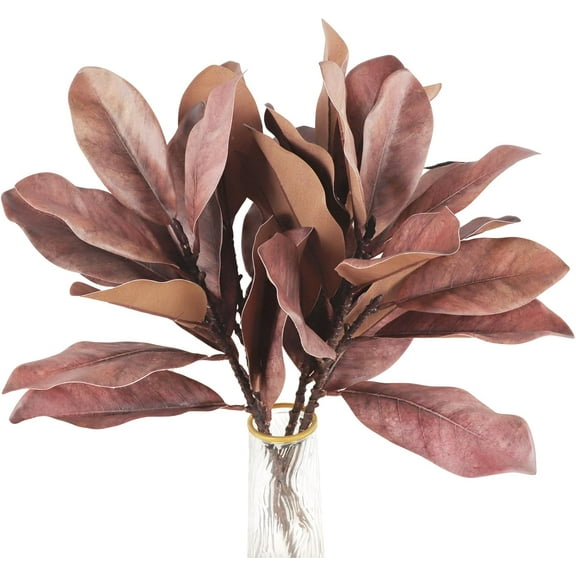 6 Pcs Faux Magnolia Stems, Brown Magnolia Leaves Fall Stems Artificial Magnolias Leaf Branches for Home Office Farmhouse Wedding Fall Party Decor