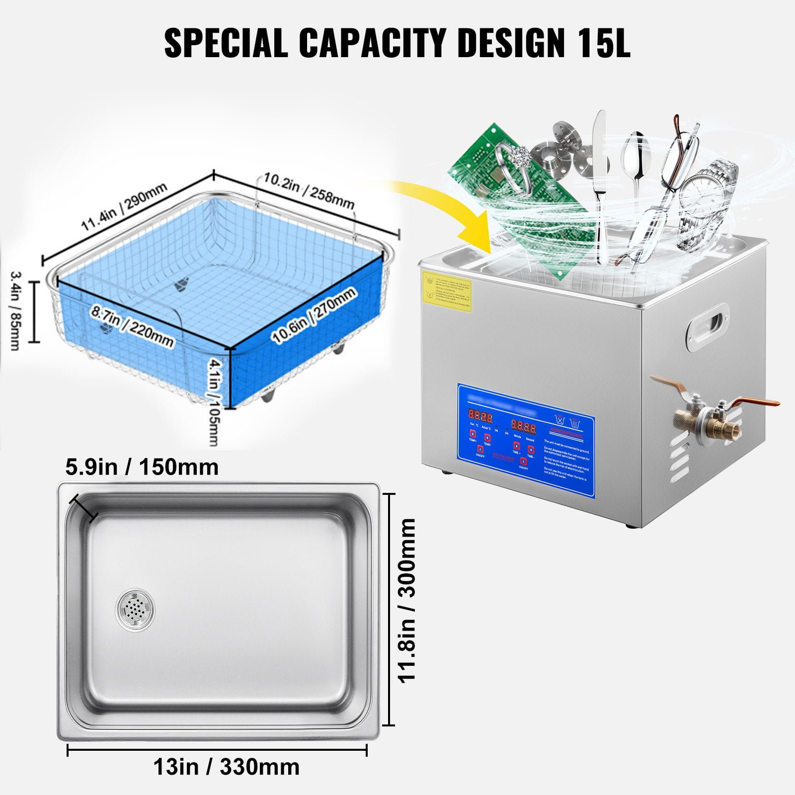 SIHAO 6/15/22/30L Digital Ultrasonic Cleaner Stainless Steel Professional Jewelry Cleaning Machine w/ Heater & Timer for Jewelry Watch Glasses Eyeglass Small Parts Cleaning