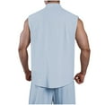 thumbnail image 5 of AHTJRT Men's Stylish Comfy Casual Sleeveless Zip Up Cotton Linen Vest High Neck Lightweight Breathable Everyday Wear Layering Shirt Sky Blue M, 5 of 5
