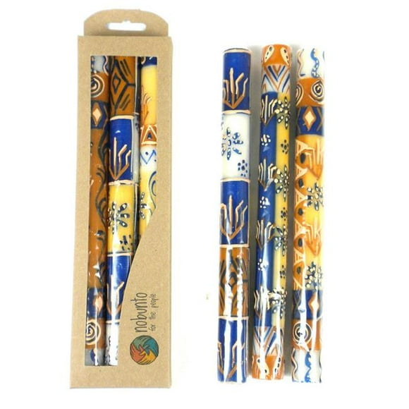 Nobunto PCGB1DUR-595690 Handmade & Fair Trade Tall Hand Painted Candles, Durra Design - Pack of 3