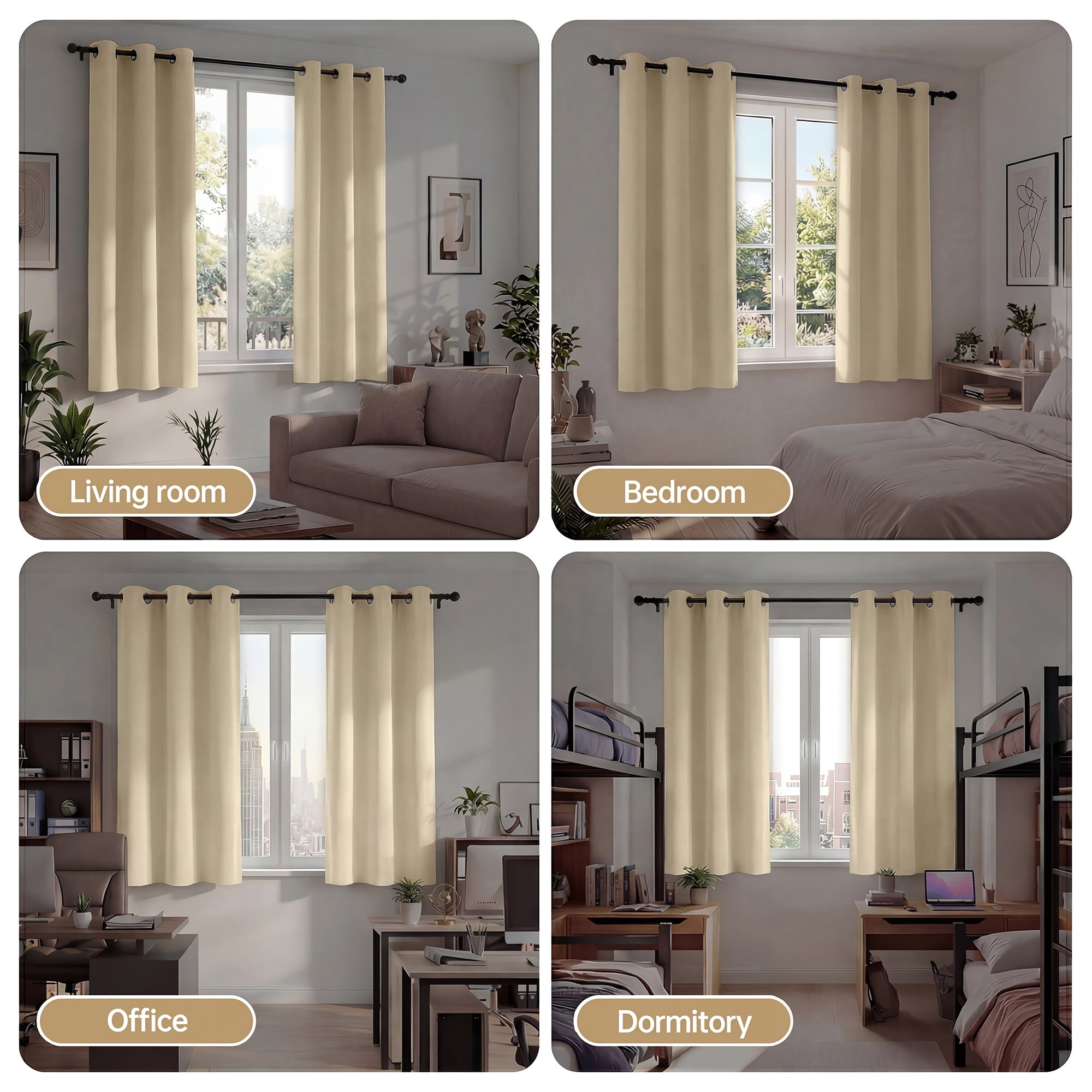Blackout Curtains for Bedroom, Thermal Insulated Blackout Curtain 2 Panels 42x63 inch, Black Drapes with Grommets, Noise Reducing Energy Saving & Wrinkle-Free Drapes for Living Room, Beige