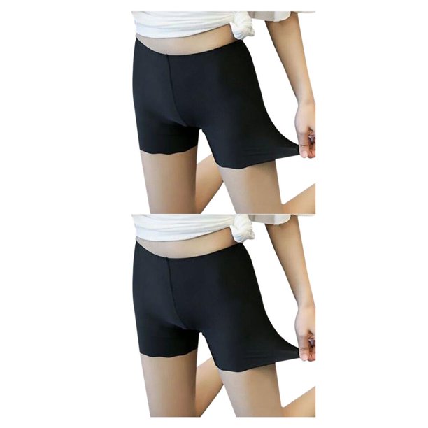 Guardurnaity Ropa interior sin costuras de seda helada para mujer, pantalones elásticos de seguridad, pantalones cortos antiexposición negro 2piezas Guardurnaity CBP027527