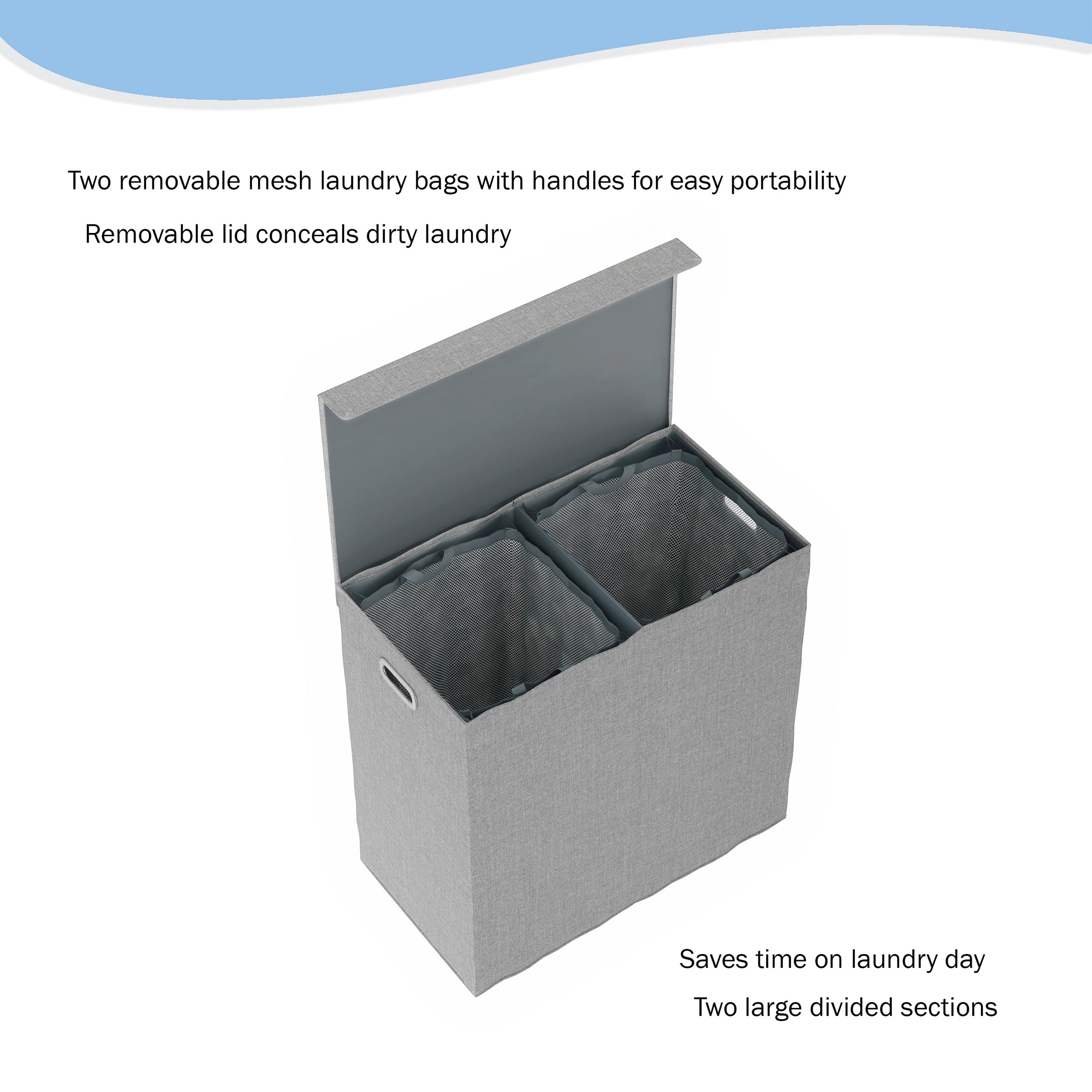 Lavish Home Two-Sided Fabric Laundry Hamper with Lid and Handles, Gray