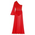 thumbnail image 6 of TSSOE Women Shiny Lyrical Dance Dress One Shoulder Flared Sleeve Flowy Split Dress Modern Dancewear Red XL, 6 of 7