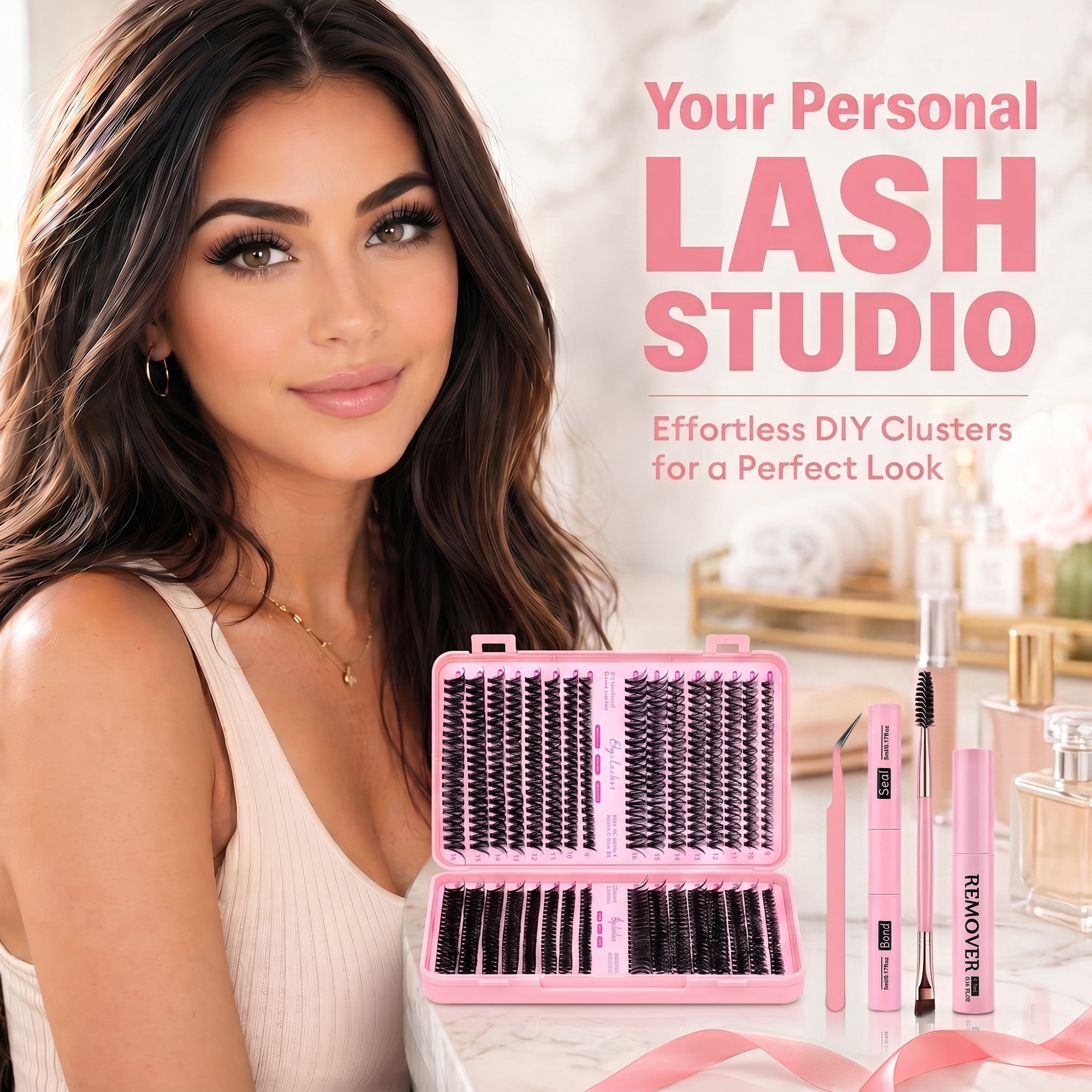 Lash Clusters Kit, 640pcs Individual Eyelash Extension Kit 30D/40D/50D/60D, 9-16mm Mixed Lengths, DIY False Eyelashes