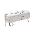 thumbnail image 3 of Storage Ottoman Bench with Gold Legs, Faux Fur Entryway Bench with Storage for Living Room, Bedroom, Beige, 3 of 8