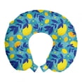 thumbnail image 1 of Fruit Travel Pillow Neck Rest, Lemons and Leaves Pattern in Cartoon Style on Background Geometric Shapes, Memory Foam Traveling Accessory Airplane and Car, 12", Yellow and Multicolor, by Ambesonne, 1 of 2
