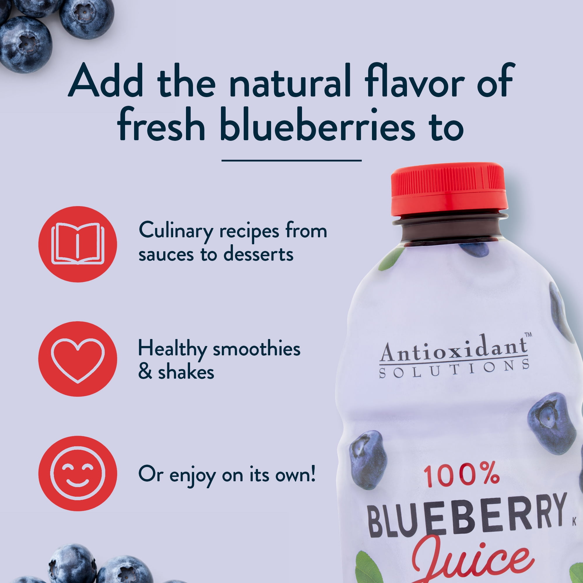 (2 pack) Antioxidant Solutions 100% Blueberry Juice Not from Concentrate, 32 fl oz