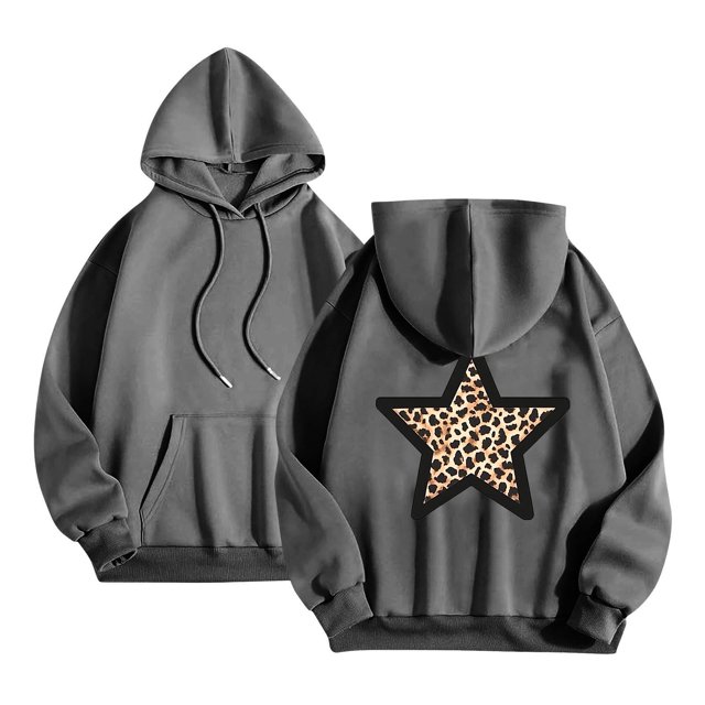 Sudadera con capucha Wancir para mujer, con estampado gráfico de leopardo y estrellas, polar Y2k, de gran tamaño
