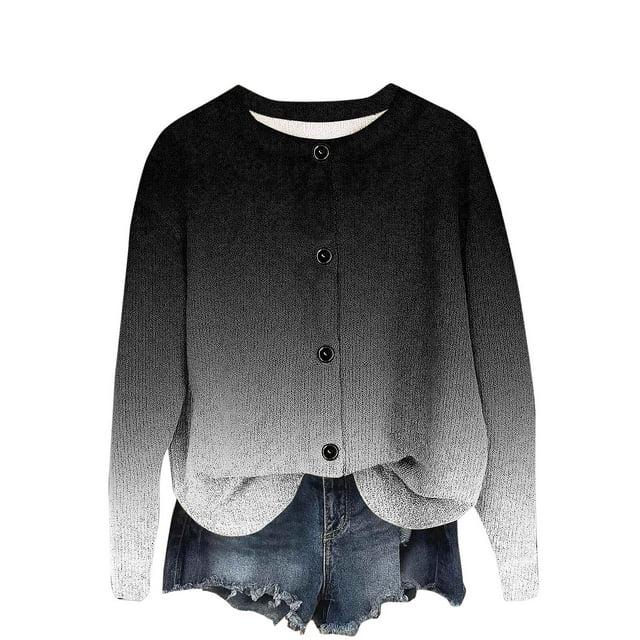 Lmnyox Cardigan à Boutons pour Femme, Imprimé Mode, Manches Longues, Col Rond, Veste Cardigan, Manteau d'Automne et d'Hiver