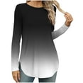thumbnail image 3 of DDAPJ pyju Women's Gradient T Shirt Crewneck Long Sleeve Side Slit Tunic Tops Flowy Hide Belly Shirt with Curved Hem Ofertas del día Dark Gray L, 3 of 8