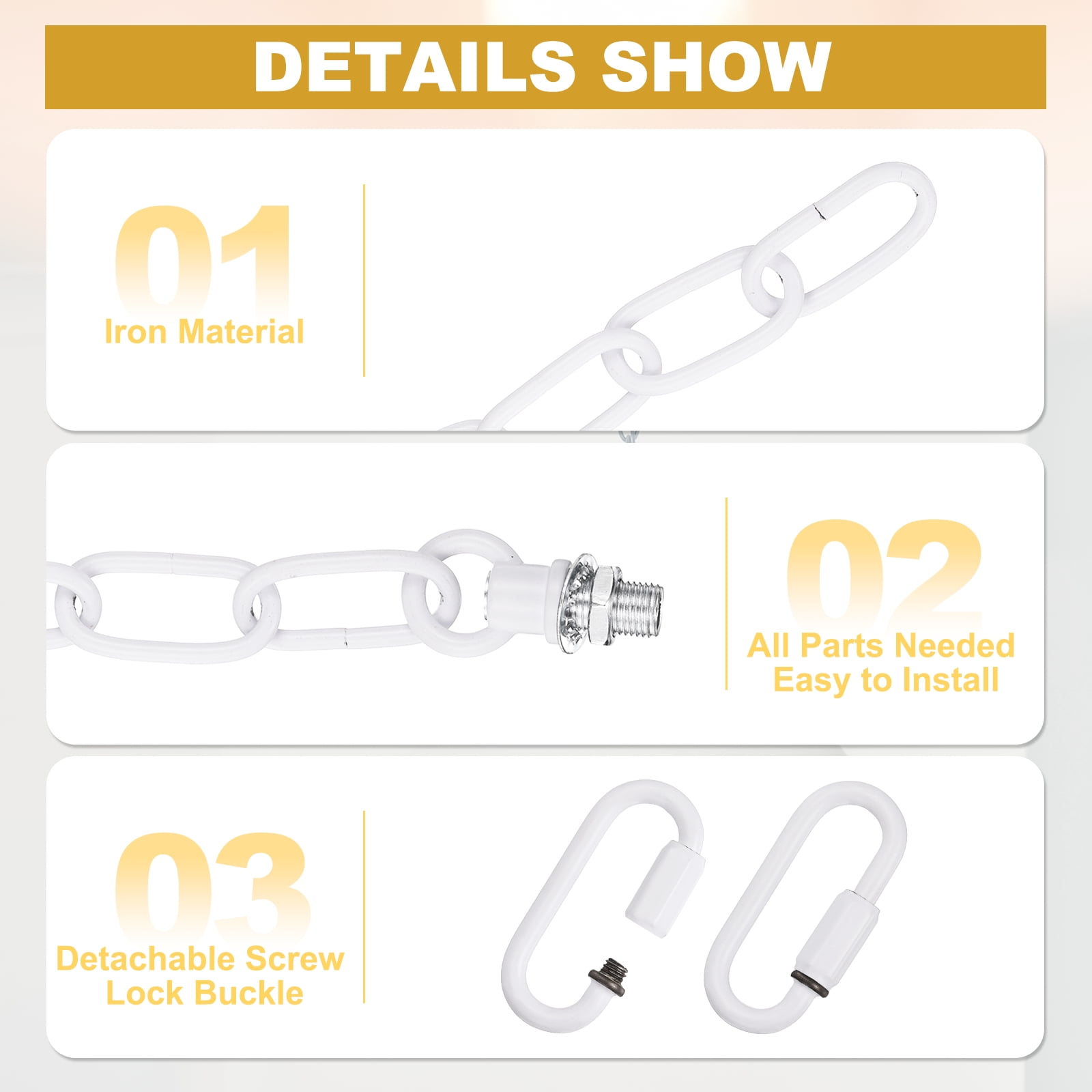 Uxcell 2 Pcs 6 ft Light Fixture Chain Metal Looping Link Up to 110 lbs White Tone