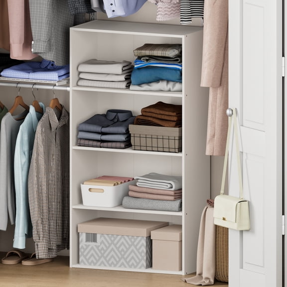 Furinno REED 4-Tier Closet Organizers/Storage with Open Shelves. White