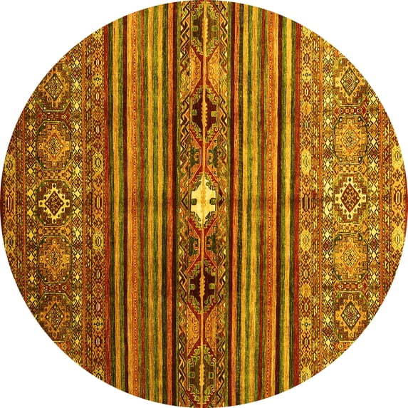 Ahgly Company Machine Washable Indoor Round Abstract Yellow Contemporary Area Rugs, 5' Round