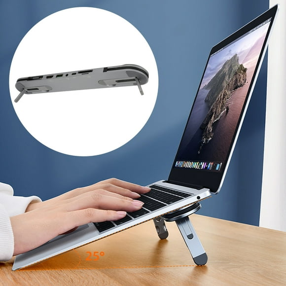USB C Docking Station, Aluminium Alloy 5Gbps Transmission Laptop Stand Function USB C Docking Station Stand For Home For Laptop For Office Gray