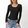 thumbnail image 2 of felwors Women's Long Sleeve Stretch Ribbed Crewneck T-Shirt - Fitted Casual Basic Top for Business & Daily Wear Black, XL, 2 of 6