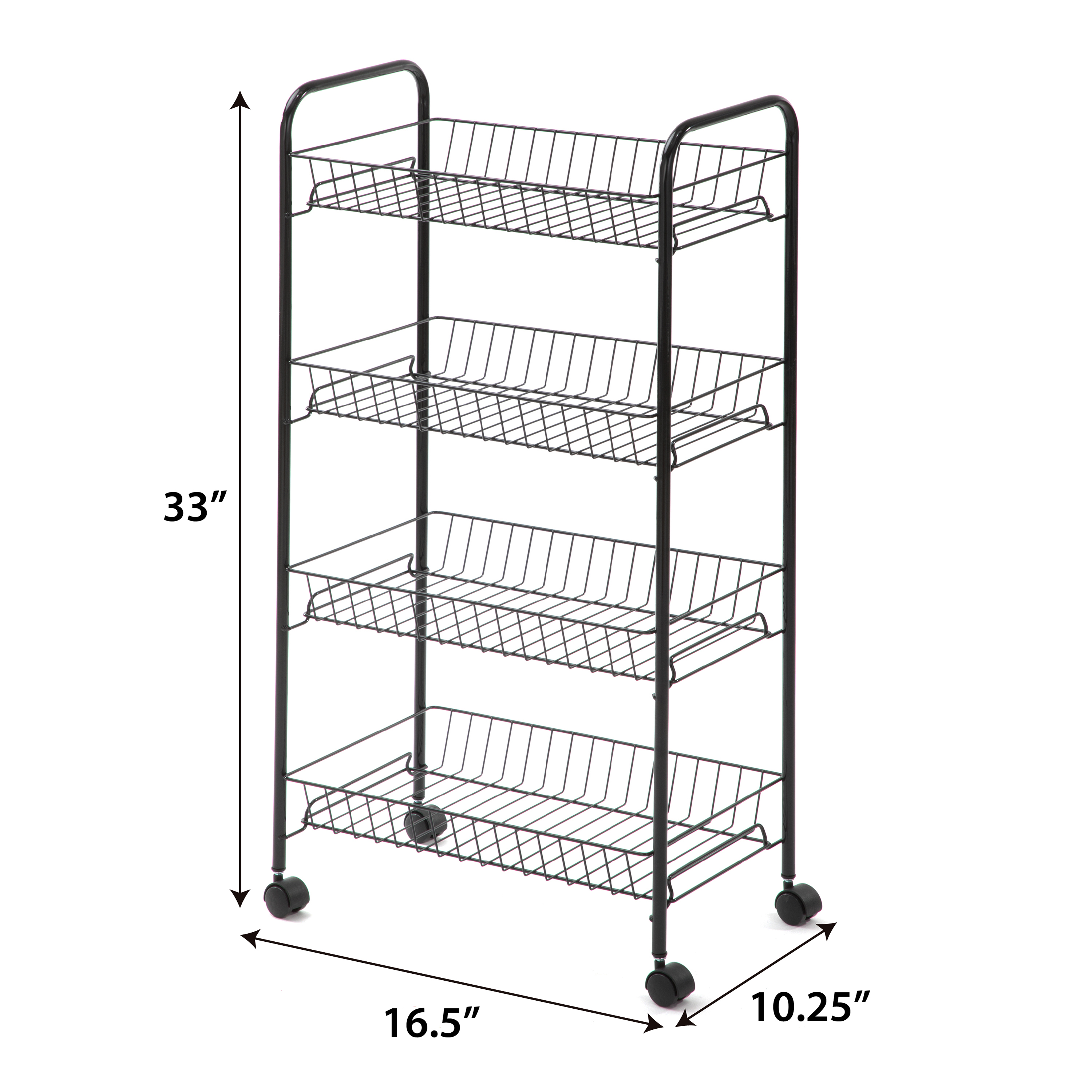 Mainstays 4 Tier Steel Wire Rolling Cart - Black