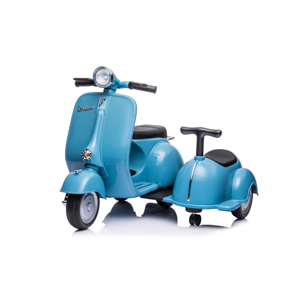 6V LICENSED Vespa Scooter Motorcycle with Side Car for kids, Blue