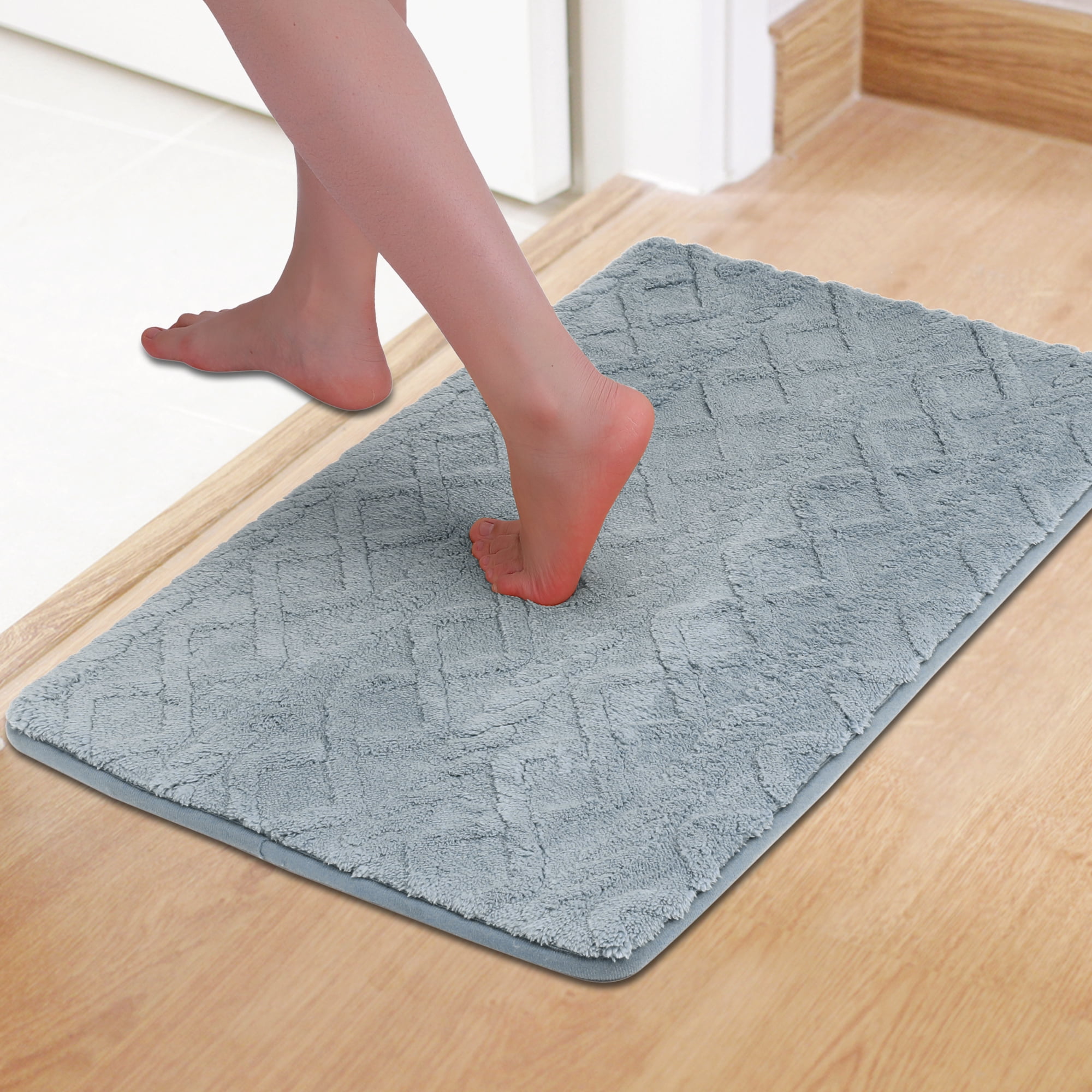 Unique Bargains Geometric Pattern Bath Mat Soft Non-Slip Bath Floor Rugs Grey 20" x 32"