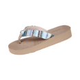 thumbnail image 3 of UDAUDU Women's Bohemian Woven Wedge Flip Flops with Pearl Accent Comfortable Walking Shoes Slip-On Casual Summer Vacation Shoes Blue 7 Wide, 3 of 5