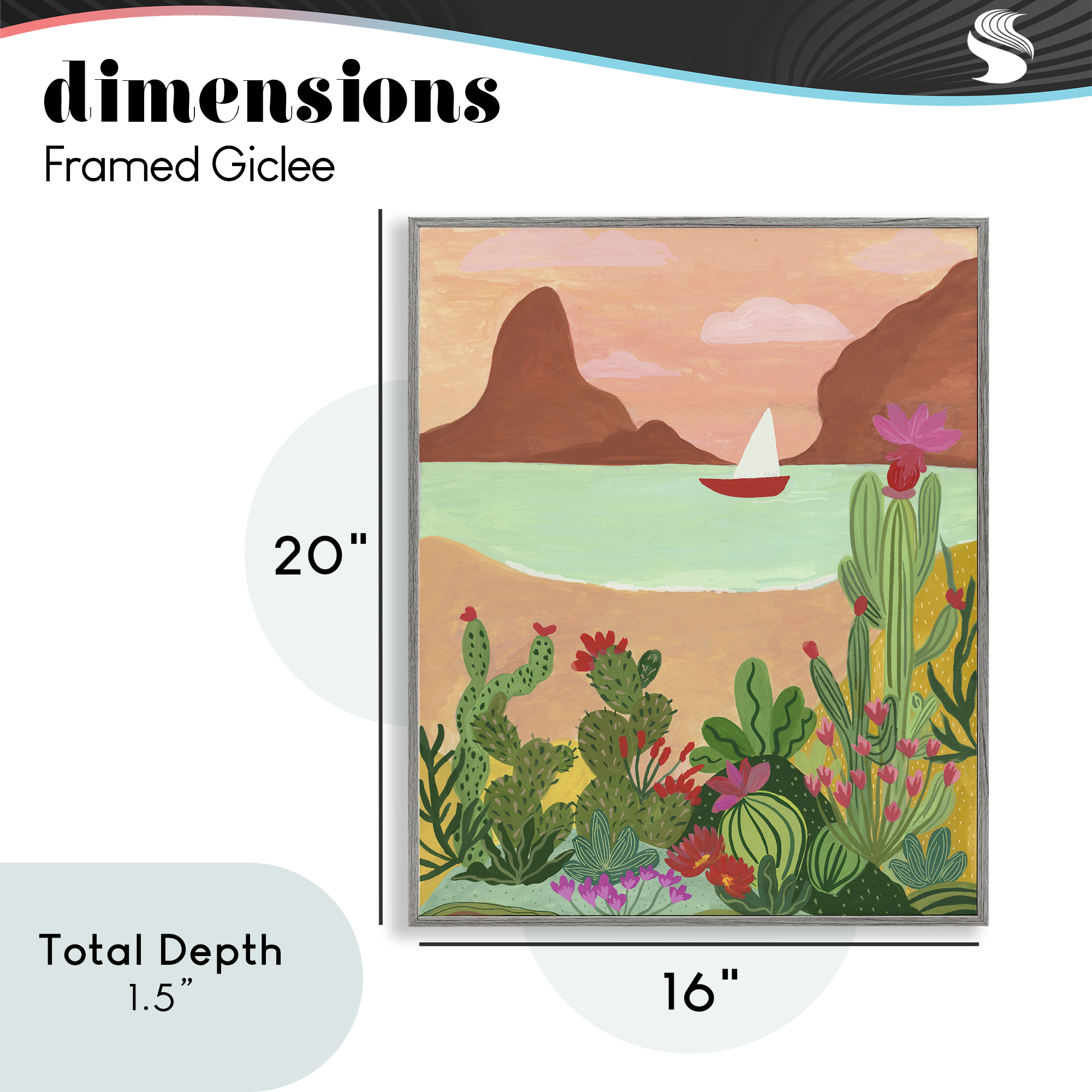 Desert Oasis Boat Gray Framed Giclee Art, design by Nabeela Rumi