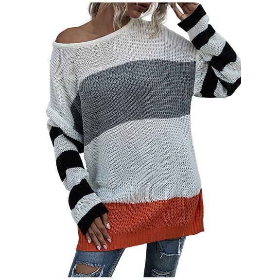 Vedolay Women's Pullover Casual 2023 Solid Color Knitted Sweaters and Pullovers Tops for Women Orange,M