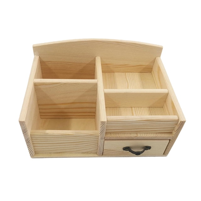 Organizador de escritorio rústico con cajones, ranuras para lápices, organizador de mesa, caja de almacenamiento de mesa para suministros de oficina,