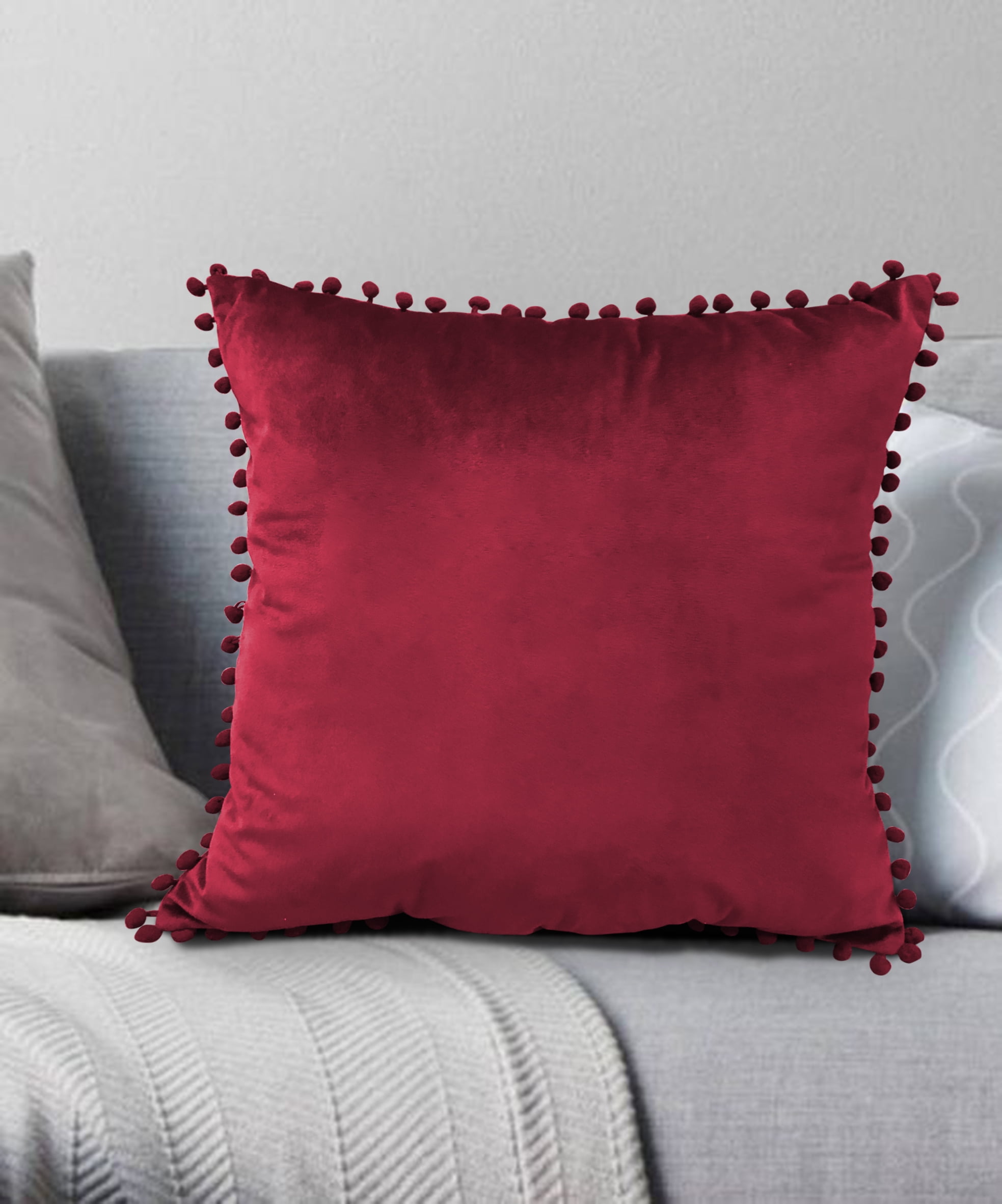Pompom Decorative Pillow Ruby Wine 18X18