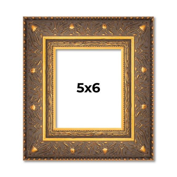 5x6 Frame Vintage Gold Solid Wood Picture Frame | 2.5 Inch Moulding Width | Ornate Bronze Museo