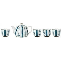 TJ Global Chinese Japanese Porcelain Tea Set with Simple Blue Design, 100% Handmade Traditional Tea Ceremony Set with Teapot and 4 Teacups