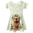 thumbnail image 4 of Yuyamidu Sloth A Line Dress for Girls Flower Kids Short Sleeve Twirl Dress Fashion Skater Dress Leisure Toddler Girls One-Shoulder Dresses for Party Dancing Size 5-6, 4 of 6