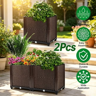 Vego Garden 2 Pack Self-Watering Herb Planter Box with Trellis Sage Green -  Walmart.com