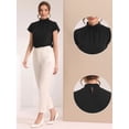 thumbnail image 2 of Top de trabajo para mujer con cuello levantado, manga casquillo, espalda de cerradura, elegante blusa de negocios Negro M, 2 of 4