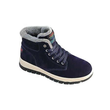 

Ymiytan Men Snow Boots Lace Up Ankle Bootie Plush Lining Winter Boot Work Comfort Shoes Slip Resistant Low Calf Warm Booties Blue 10