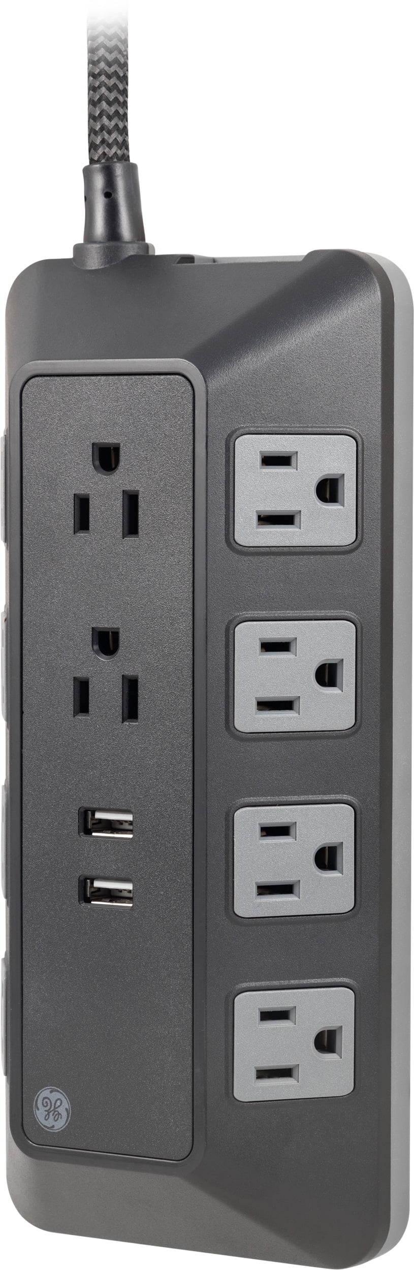 GE Adapt 10-Outlet Surge Protector Power Strip, USB Hub, 4ft Braided Cord, Black