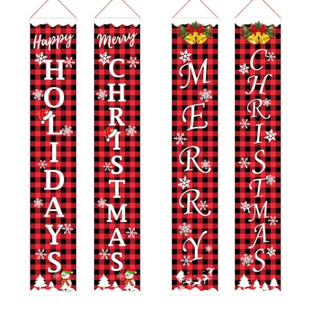 Christmas Red And Black Lattice Curtain Door Hanging Painting Flag Decoration room decor home decor