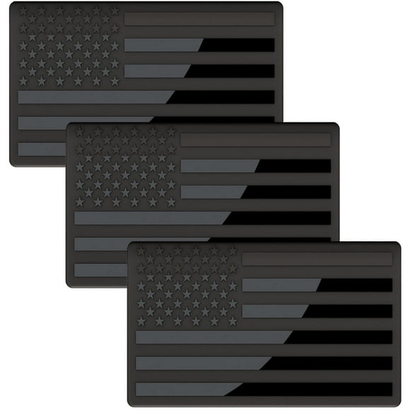 Pegatinas con estampado en 3D de metal con bandera americana completamente negra (paquete de 3)