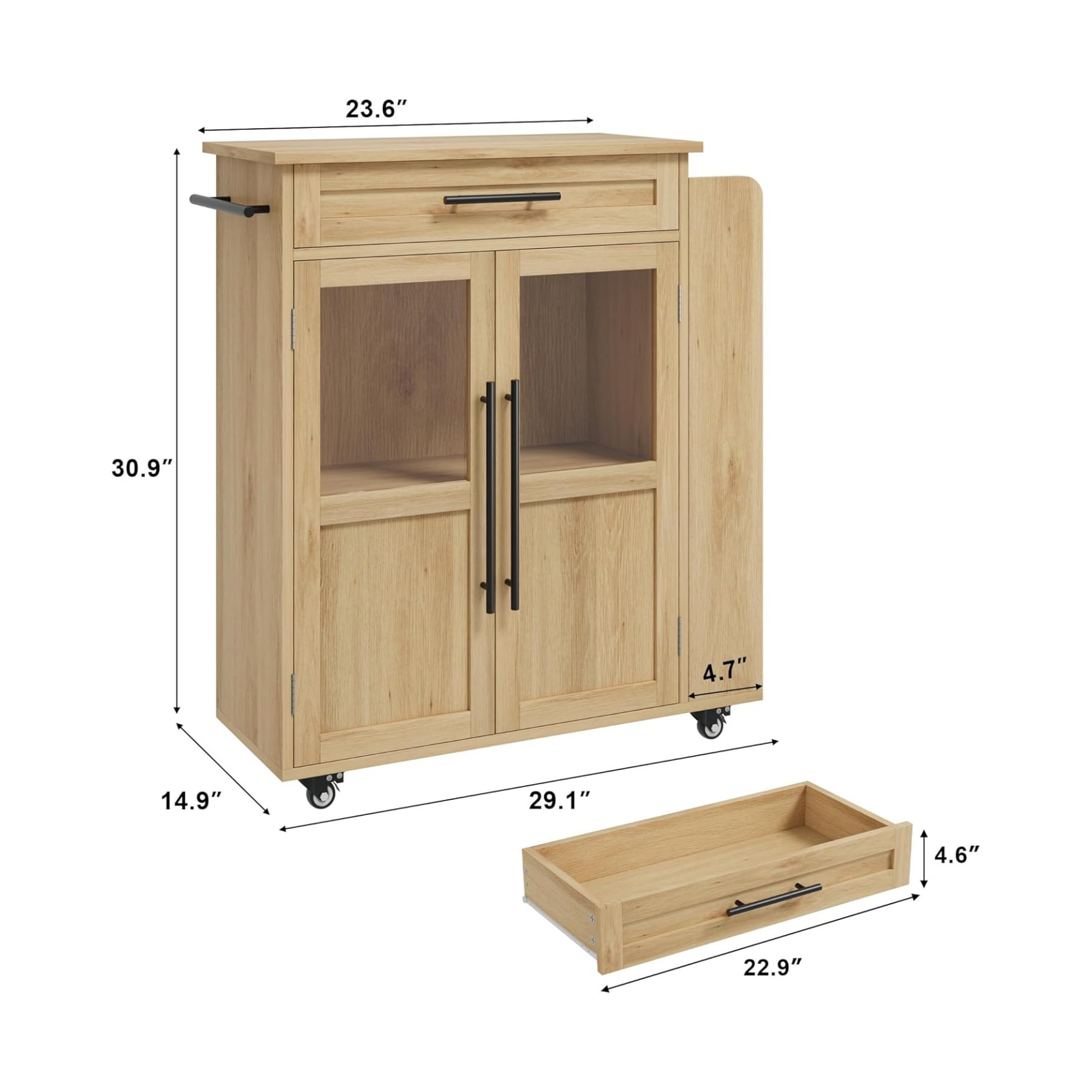 Rolling Wooden Kitchen Island with Drawer, Home Kitchen Cart with Storage Cabinet on Wheels, Thicker Wooden Top Portable Trolley Island with 3 Spice Rack for Kitchen, Dining Room