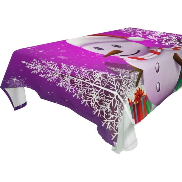 Christmas Holiday Rectangle Tablecloth 54"(W) x 72"(L), Snowman Snowflake Christmas Tree Modern Table Linen Cloth Cover for Kitchen Dining Room Party Home Decor