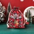 thumbnail image 4 of 1 PC Cotton Medium Christmas Drawstring Candy Treat Bag Buffalo Plaid Christmas Fabric Goody Gift Pouch Reusable Gift Wrapping Bag Holiday Party Favors, 4 of 6