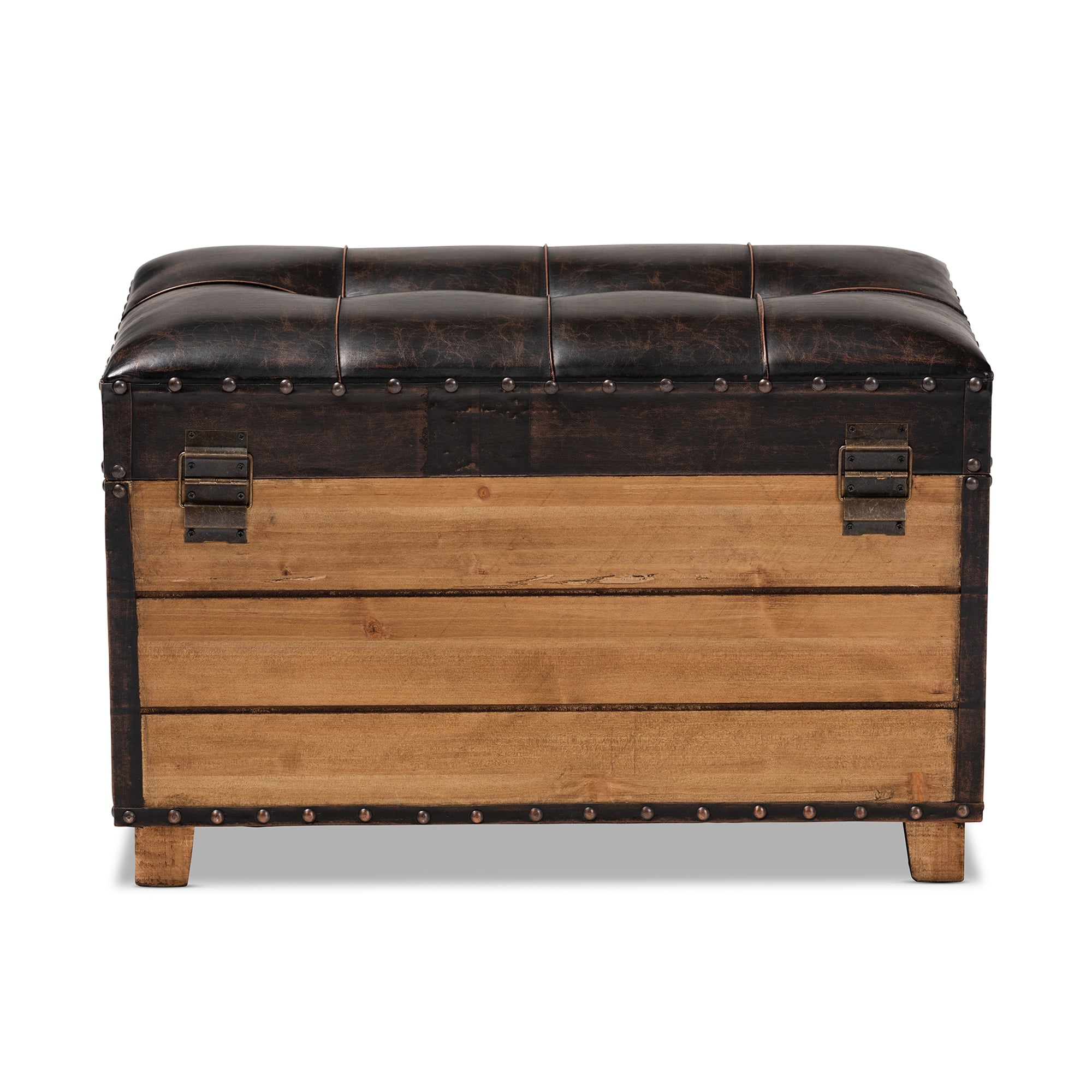 Baxton Studio Marelli Rustic Dark Brown Faux Leather Upholstered 2-Piece Wood Storage Trunk Ottoman Set