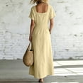 thumbnail image 5 of Karymi Maxi Dress, Square Neck Short Sleeve Casual Long Dress with Pockets and Long Side Slit, Solid Summer A-Line Flowy Dress Maxi Dress, 5 of 6