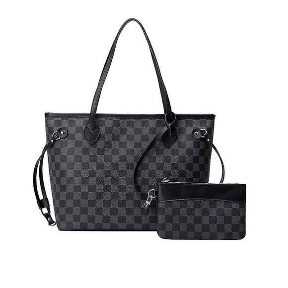 Women Checkered Tote Shoulder Bag Purse Pu Leather Handbag Bag With Inner Pouch