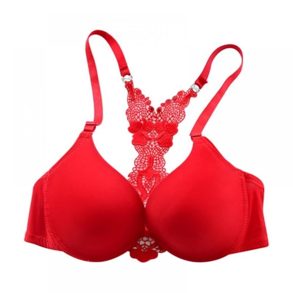 JUNWELL Women Super Push Up Bra Lace Racerback Underwire Soft Padding Lift Up Bra Deep V Sexy Brassiere Underwear Seamless Bras For Women 34B 36B 38B