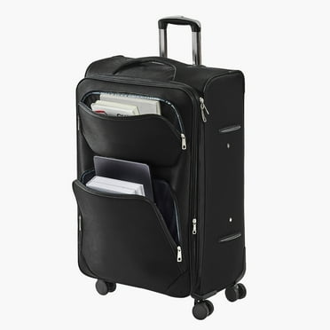 KFFKFF Expandable 28-Inch Softside Luggage with Spinner Wheels, Lightweight Checked Suitcase Featuring TSA Lock and Extra Zippered Pocket, Black