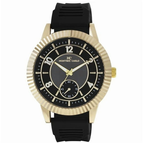 48mm Montres Carlo Luxury Modern Fashion Silicone Band Quartz Men's Dress Watch (Gold/Black)